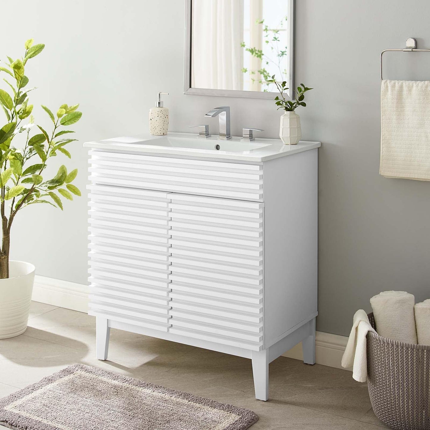 Modway Render 48" Double Sink Bathroom Vanity Cabinet in Walnut White