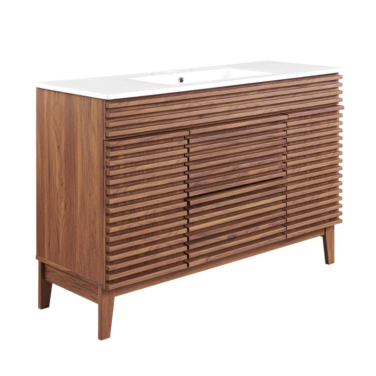 Modway Render 48" Double Sink Bathroom Vanity Cabinet in Walnut White