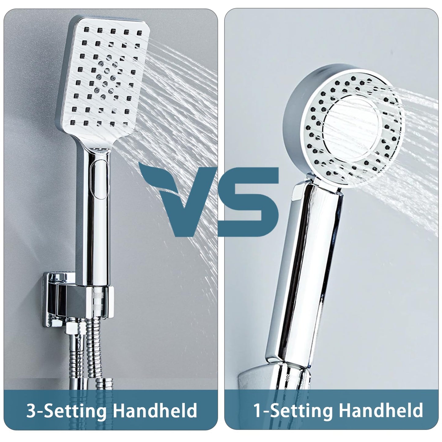 8 Inch Shower Faucet Set, Rainfall Shower System with High Pressure Handheld Shower Head, Bathroom Mixer Shower Set Wall Mounted Rough-in Valve and Trim Kit, with Tub Spout