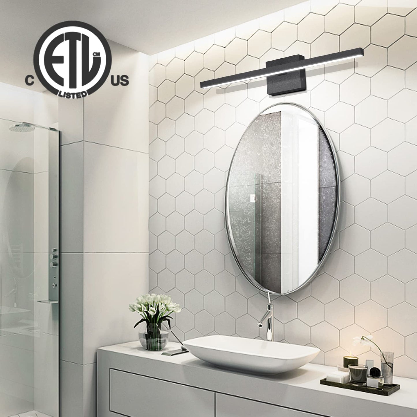 VOLISUN Modern Bathroom Vanity Light 15.7 inch, 12W Dimmable 5CCT Led Bathroom Light Fixture Over Mirror, Black Bar Vanity Light for Bathroom Mirror Restroom-ETL Certificated