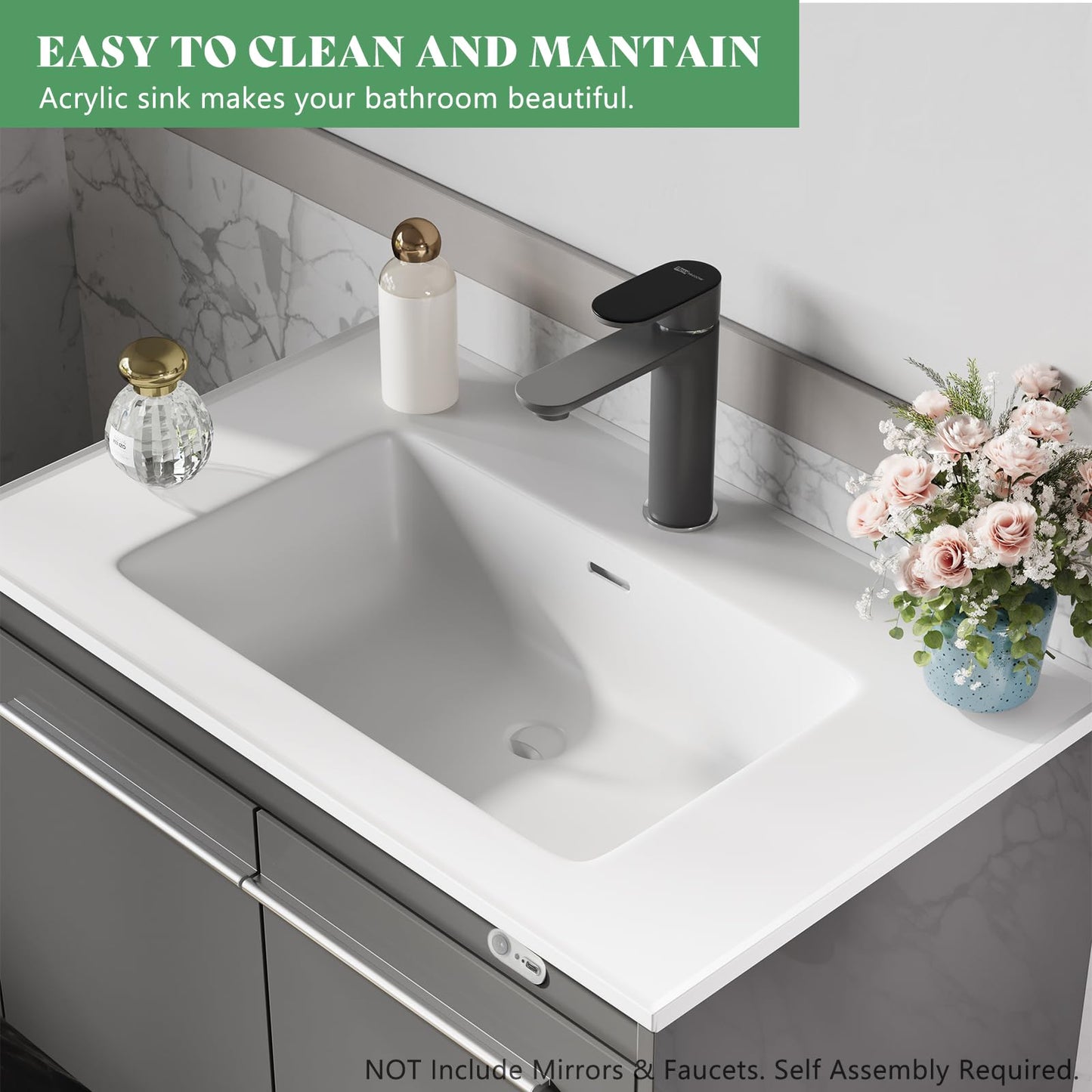 AMERLIFE 31" LED Floating Bathroom Vanity with Sink, High Gloss Single Sink Wall Mounted Bathroom Storage Vanity Cabinet, Modern Bathroom Sink Cabinet with Metal Handles, White