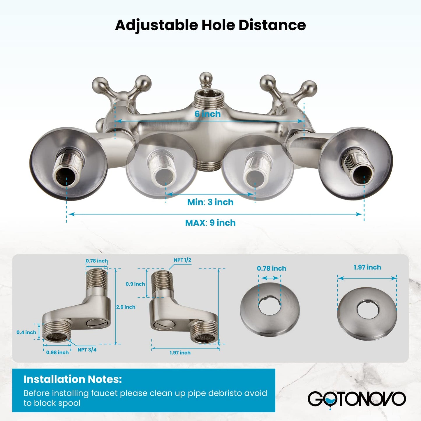 gotonovo Bathtub Clawfoot Faucet Brushed Nickel Finish Wall Mount Tub Filler with Hand Held Shower Faucet 2 Cross Handles with Tub Spout Victorian Vintage Telephone Style
