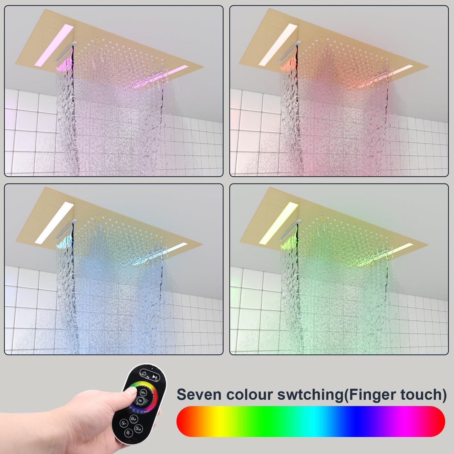 HOMEDEC 14x20inch Shower Head with 3 Functions Rainfall Waterfall Mist, High-Pressure Rainfall Spray Waterfall Shower Water Filter, Brushed Gold