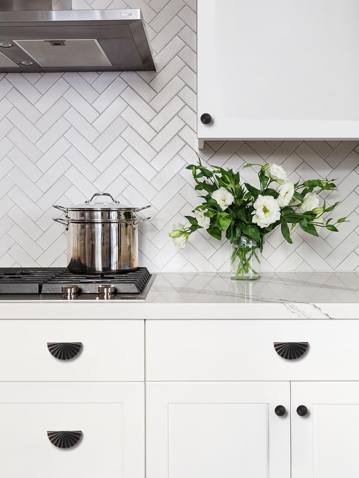 5 Pack Brushed Gold Cabinet Pulls 3" Hole Center Cup Flat Brass Drawer Pulls Kitchen Cupboard Bathroom Dresser Cabinet Hardware Handles Zinc Alloy