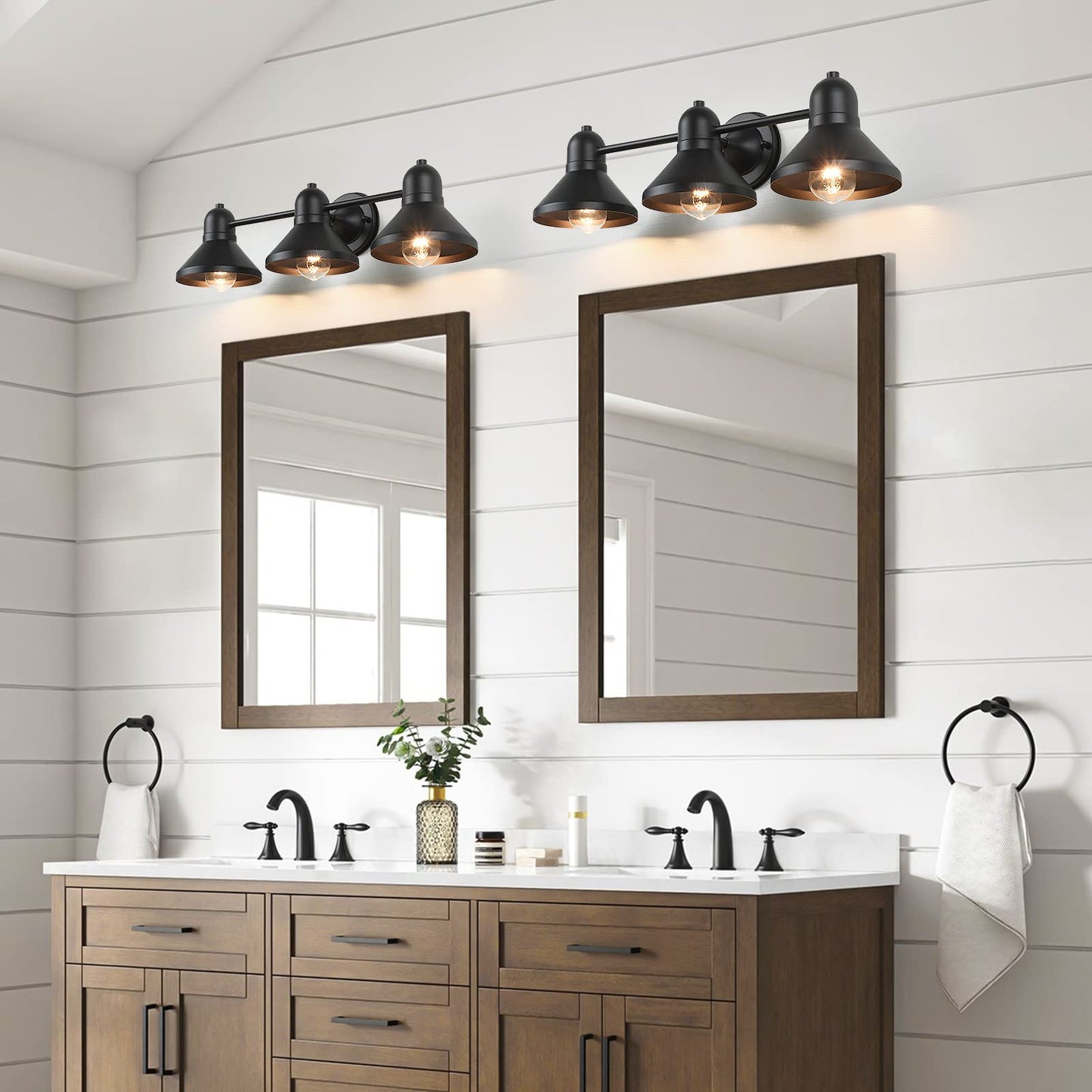 Bathroom Light Fixtures, 3-light Vanity Light Over Mirror, Matte Black Metal Bathroom Light, Modern Farmhouse Rustic Industrial Indoor Wall Mount Lighting Sconce for Living Room Cabinet Hallway