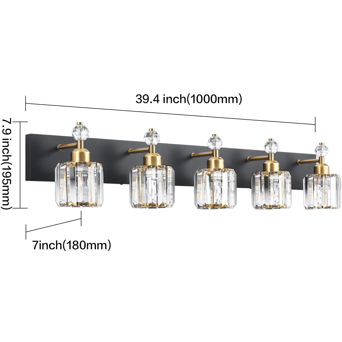PRESDE Black Gold Crystal Bathroom Vanity Lights Fixtures Over Mirror Modern 3 Light Bath Wall Lighting
