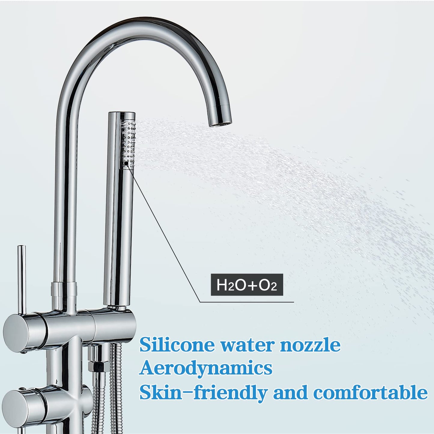 YAGATAP Freestanding Bathtub Faucet Floor Mount Tub Filler Matte Black High Flow Shower Faucets with Handheld Shower Mixer Taps Swivel Spout