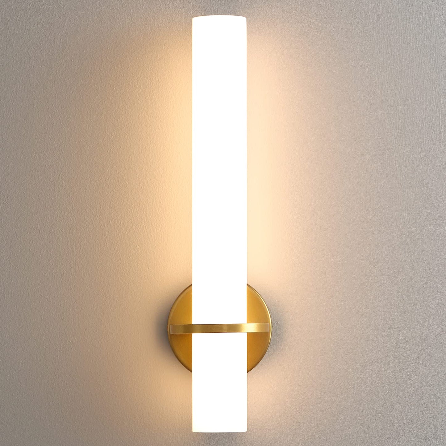 Gold Wall Sconces Set of Two - Dimmable Modern Sconces Wall Lighting 18W 3000K Led Wall Lights Acrylic Lampshade Hardwired Wall Light Fixtures for Living Room Bedroom Bathroom Hallway 18inch