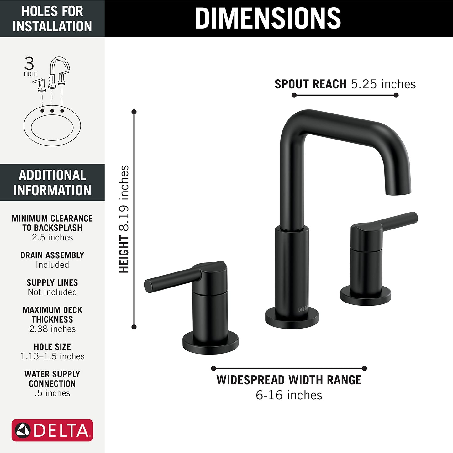 Delta Faucet Nicoli Widespread Bathroom Faucet 3 Hole, Gold Bathroom Faucet, 2 Handle Bathroom Faucet, Bathroom Sink Faucet Drain Assembly, Champagne Bronze 35849LF-CZ