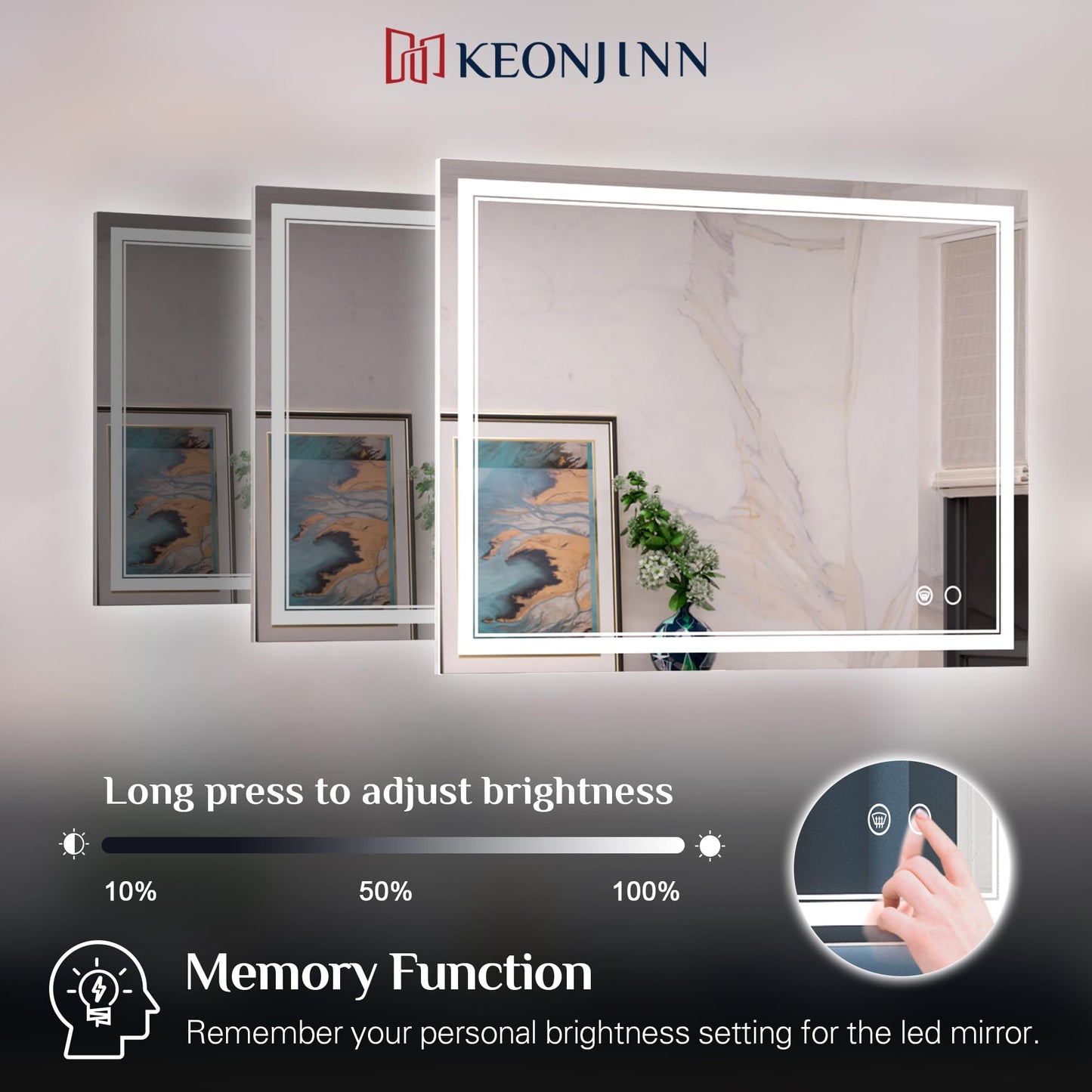 Keonjinn LED Bathroom Mirror 55 x 30 Inch Large Bathroom Mirror with Front Lights Lighted Vanity Mirror Wall Mounted Makeup Mirror Anti-Fog Dimmable Tempered Glass (Horizontal/Vertical)
