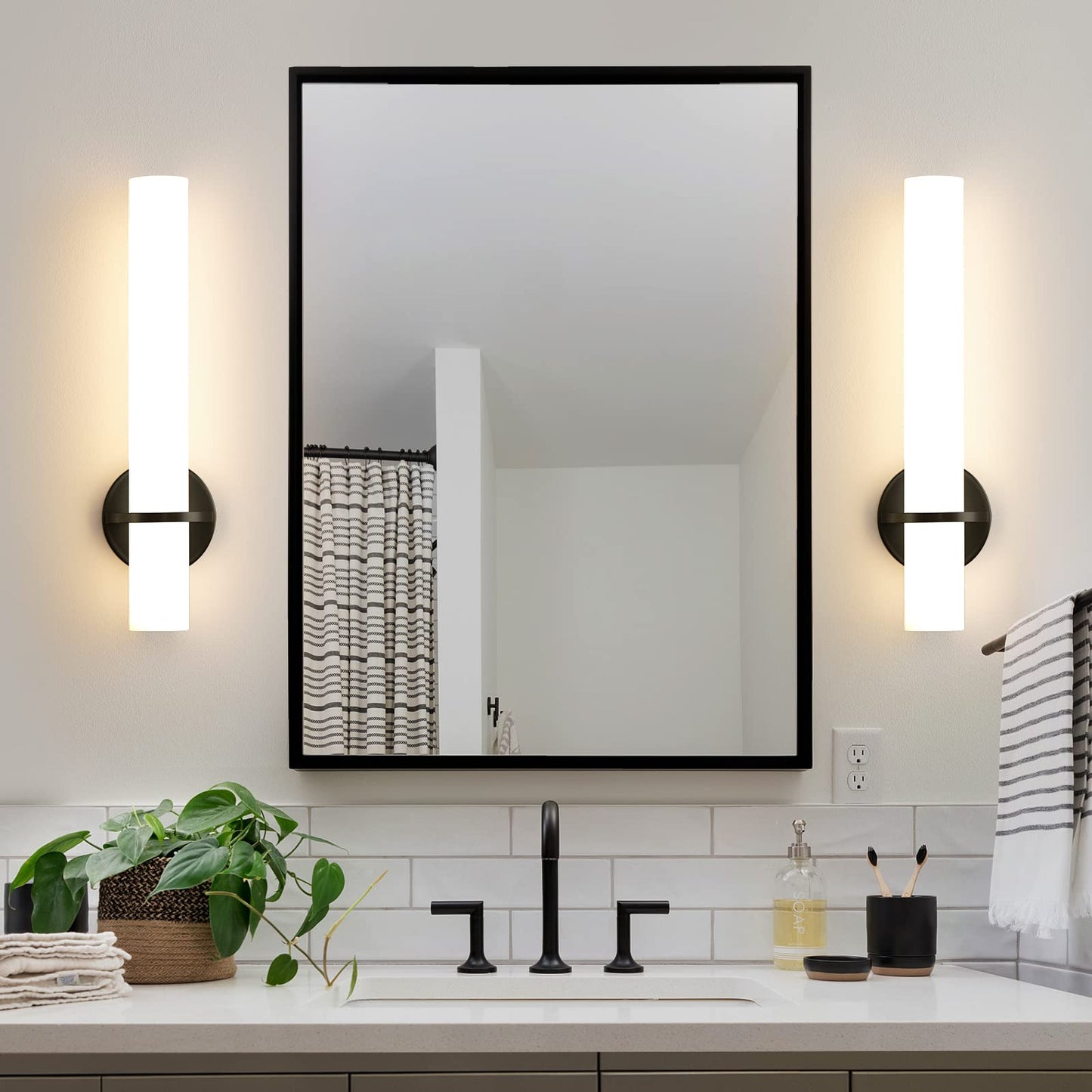 Gold Wall Sconces Set of Two - Dimmable Modern Sconces Wall Lighting 18W 3000K Led Wall Lights Acrylic Lampshade Hardwired Wall Light Fixtures for Living Room Bedroom Bathroom Hallway 18inch