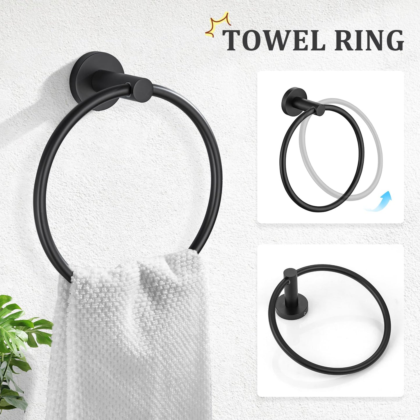 TURS Brushed Gold 5 Piece Bathroom Hardware Set, SUS304 Stainless Steel 24 Inch Bath Towel Bar Set, Round Bathroom Accessories Kit Wall Mounted