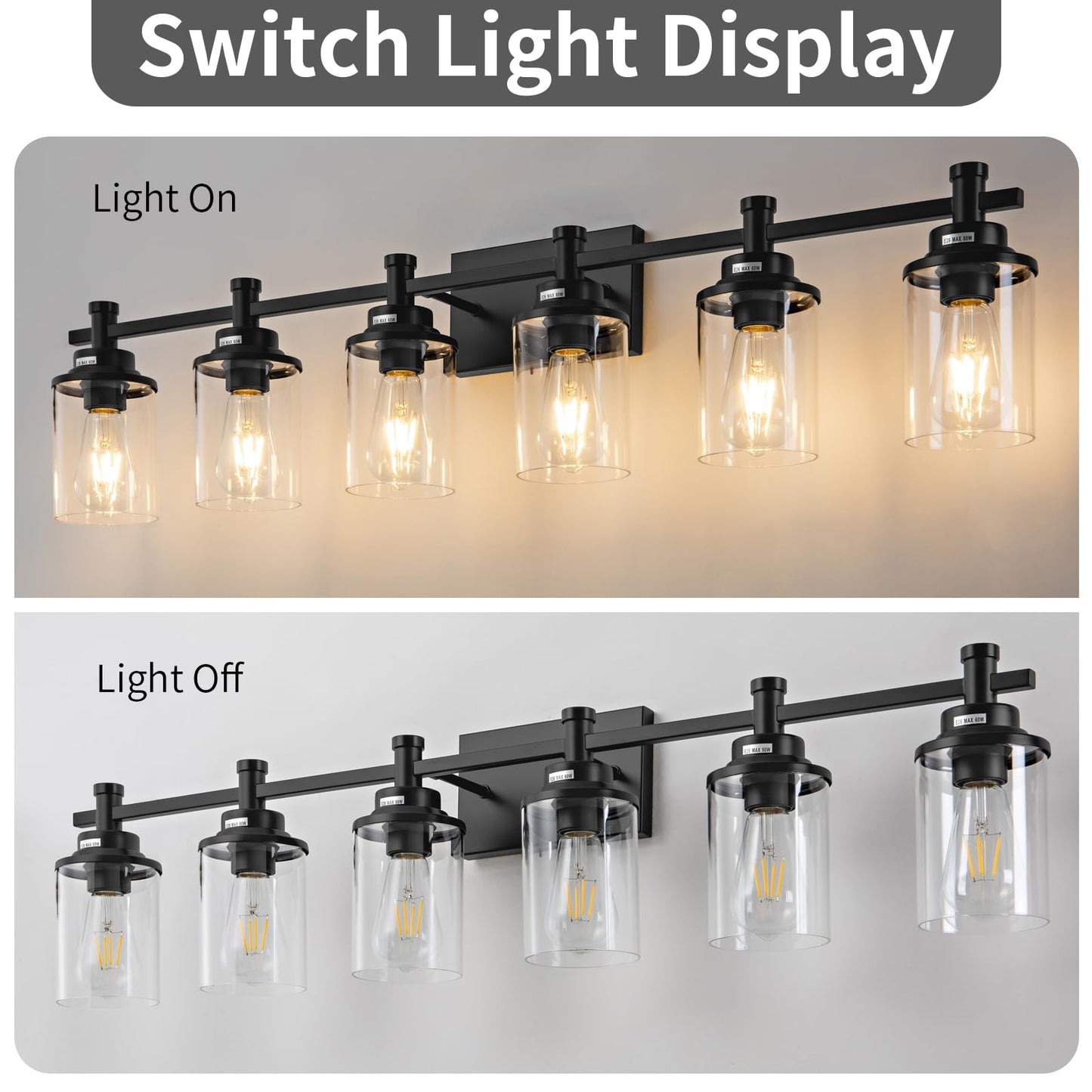 3 Light Bathroom Light Fixtures, Black and Brushed Gold Vanity Light Fixture Over Mirror, Modern Wall Sconces Lighting Wall Lamp for Bathroom, Bedroom, Hallway with Clear Glass Shade