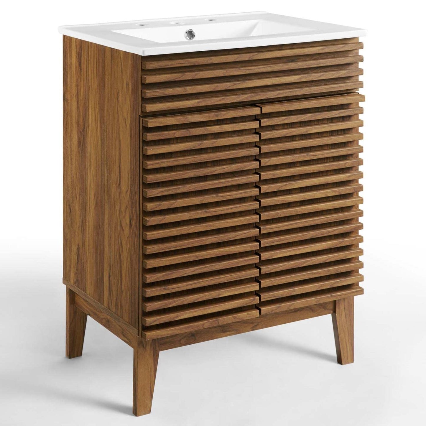 Modway Render 48" Double Sink Bathroom Vanity Cabinet in Walnut White