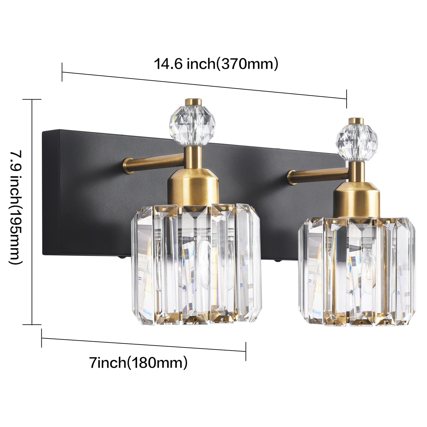 PRESDE Black Gold Crystal Bathroom Vanity Lights Fixtures Over Mirror Modern 3 Light Bath Wall Lighting