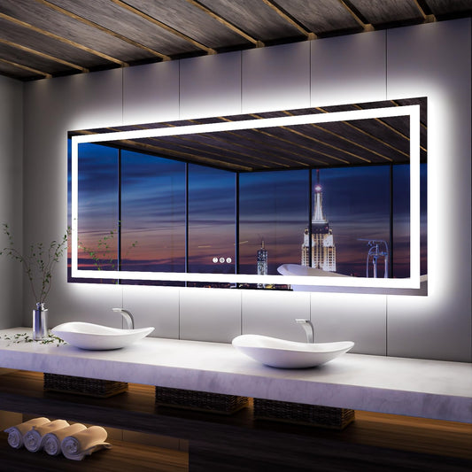 ISKM 88''x38'' LED Mirror for Bathroom Lighted Vanity Mirror for Wall Front Lights + Backlit LED Bathroom Mirror Anti-Fog Tempered Glass ETL Listed