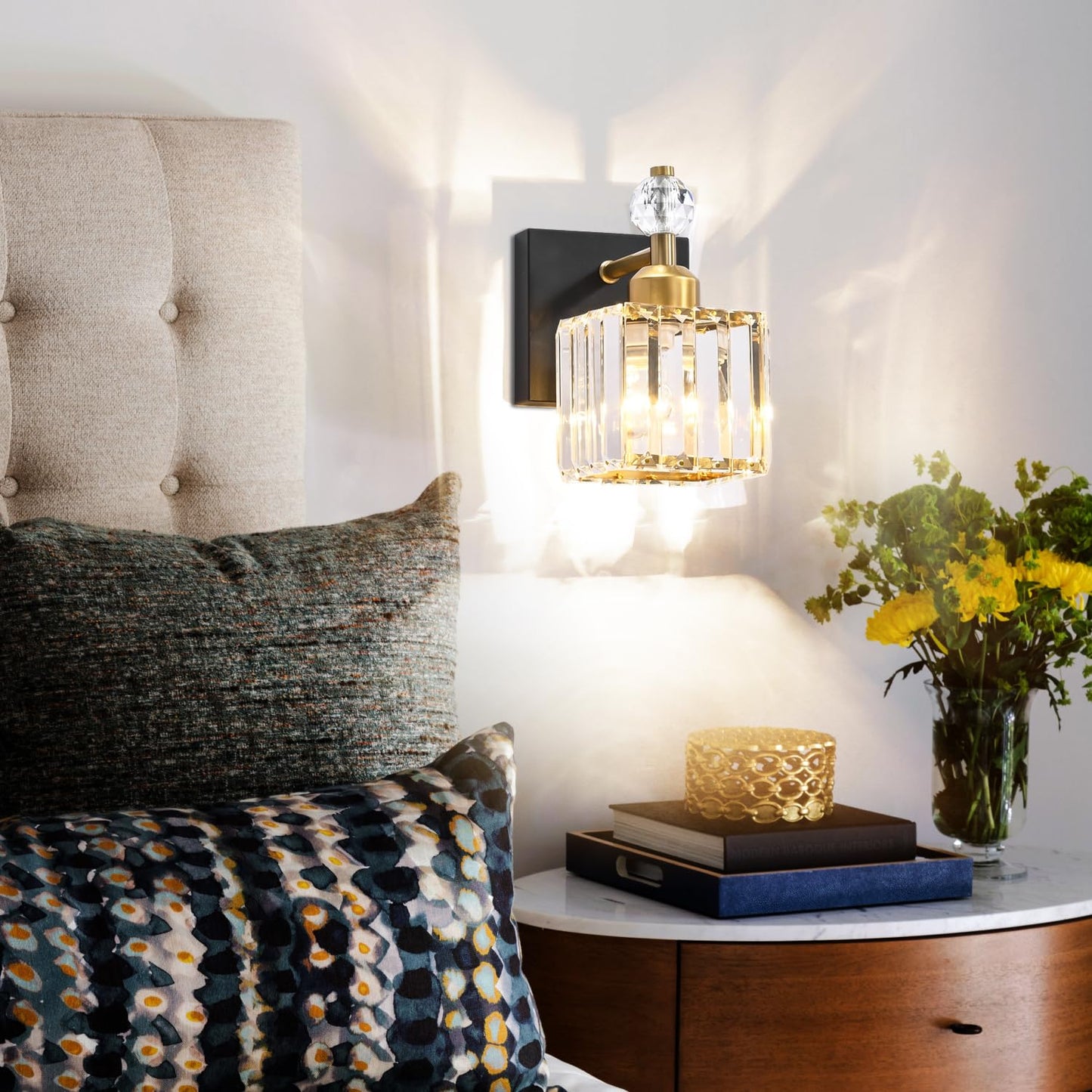 PRESDE Black Gold Crystal Bathroom Vanity Lights Fixtures Over Mirror Modern 3 Light Bath Wall Lighting