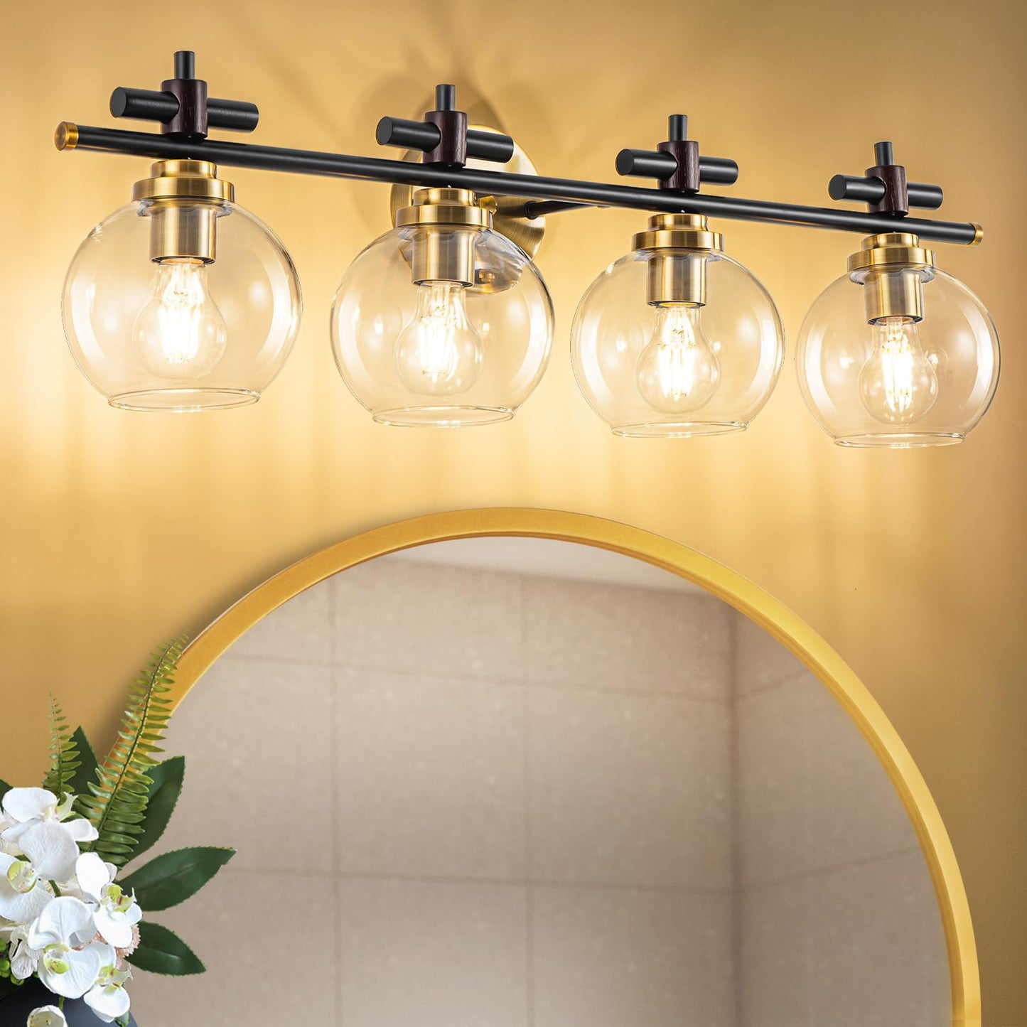 Bathroom Vanity Light, 3-Lights Vanity Lights for Bathroom, Bathroom Light Fixtures Over Mirror with Amber Glass Shade, 23 inch Modern Vanity Light (Amber Glass, 3 Lights)