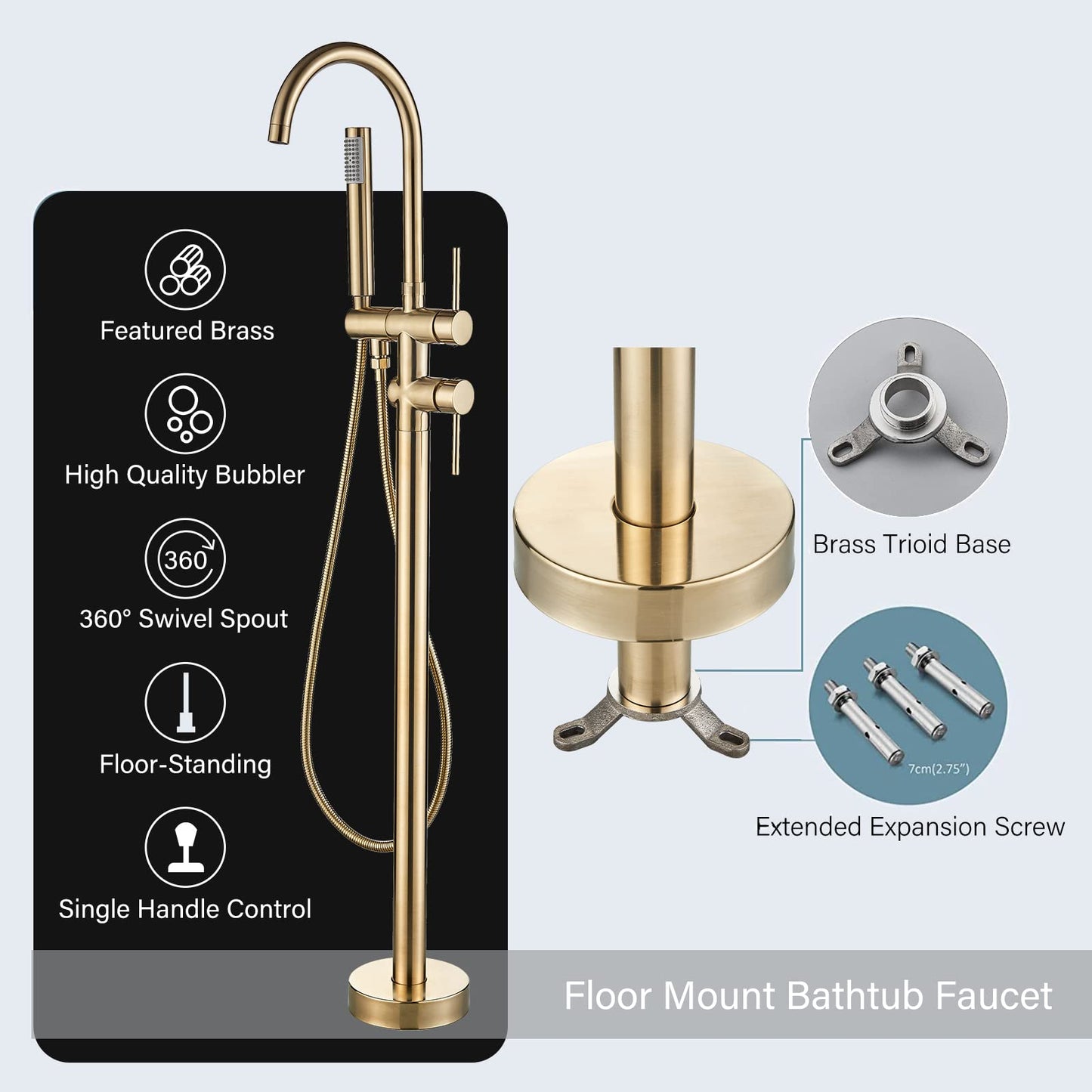 YAGATAP Freestanding Bathtub Faucet Floor Mount Tub Filler Matte Black High Flow Shower Faucets with Handheld Shower Mixer Taps Swivel Spout