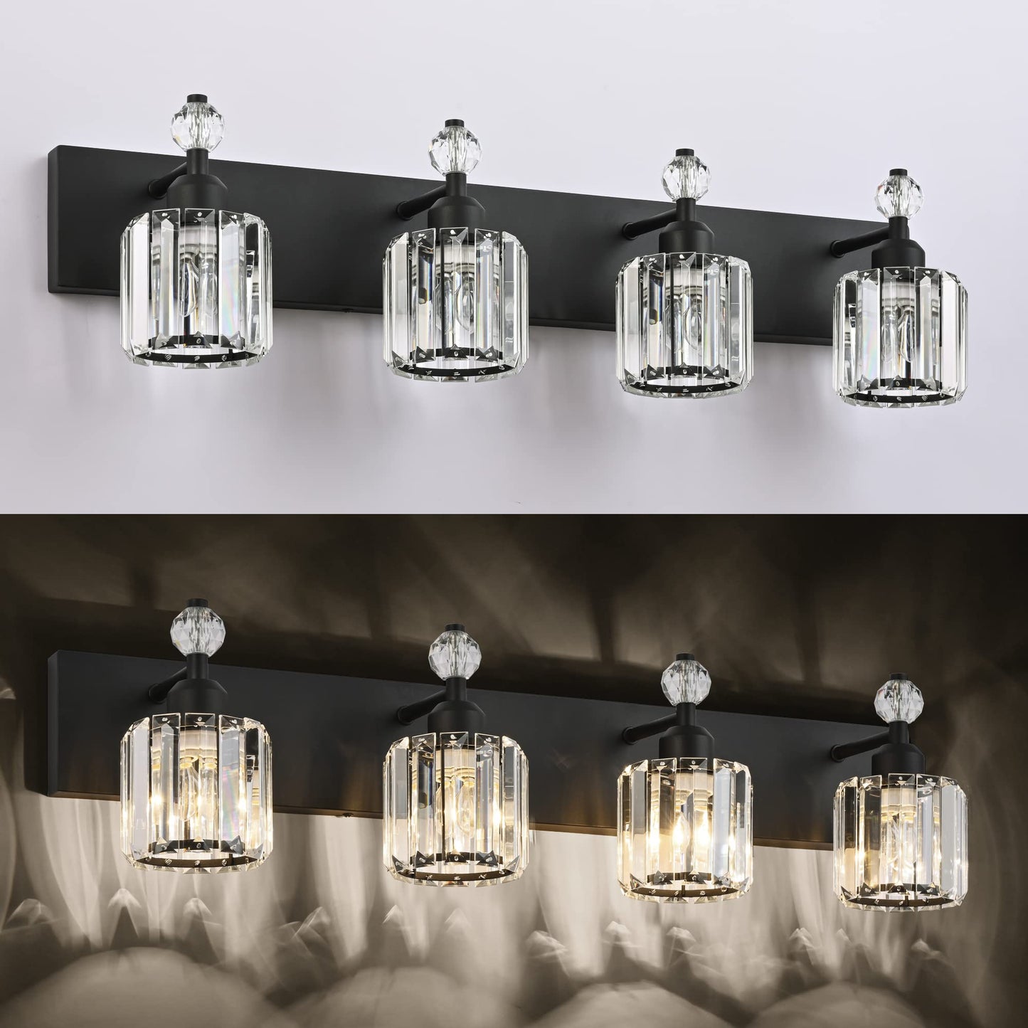 PRESDE Black Gold Crystal Bathroom Vanity Lights Fixtures Over Mirror Modern 3 Light Bath Wall Lighting