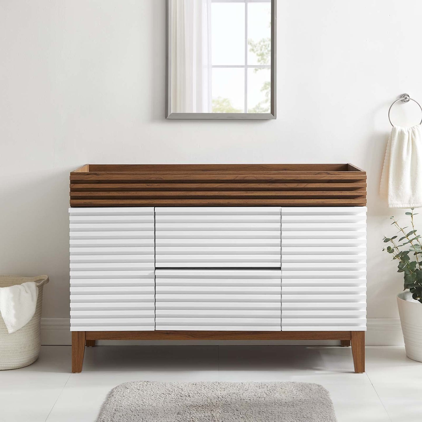 Modway Render 48" Double Sink Bathroom Vanity Cabinet in Walnut White