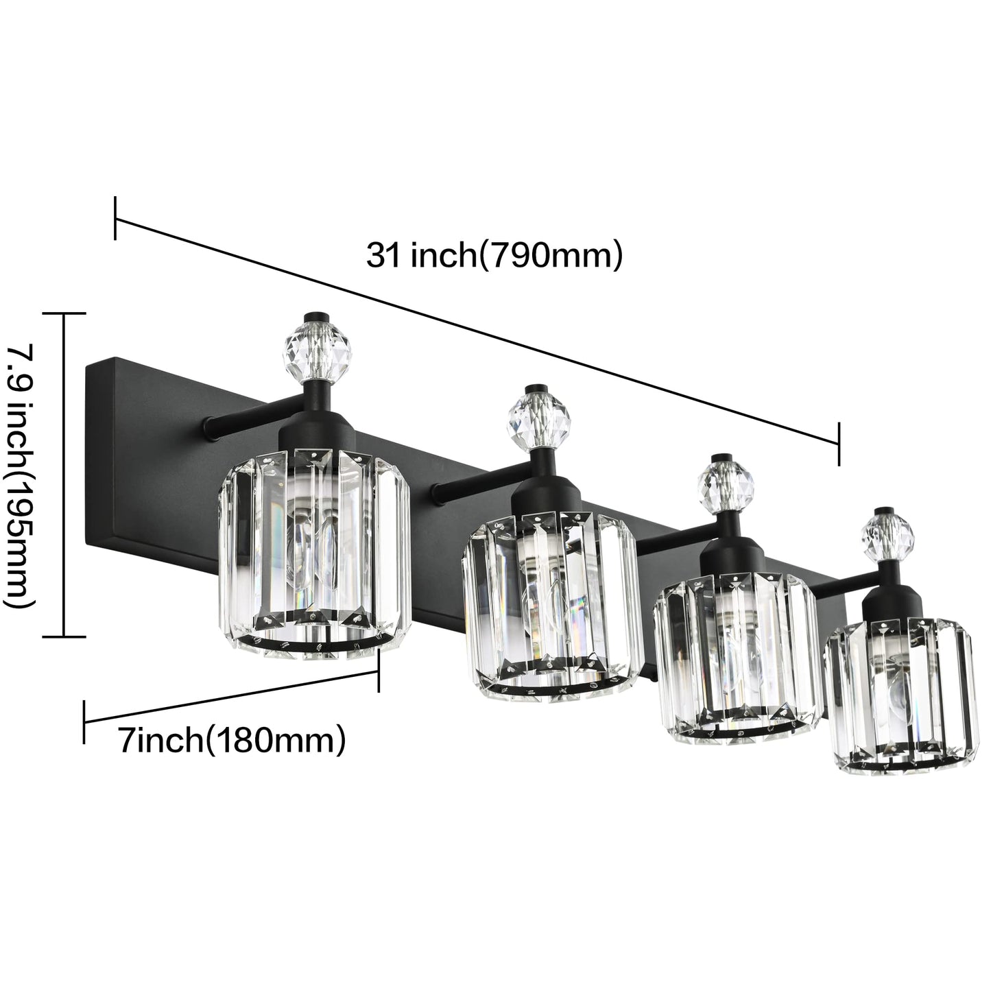 PRESDE Black Gold Crystal Bathroom Vanity Lights Fixtures Over Mirror Modern 3 Light Bath Wall Lighting