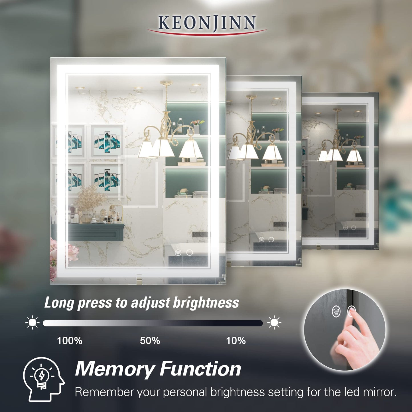 Keonjinn LED Bathroom Mirror 55 x 30 Inch Large Bathroom Mirror with Front Lights Lighted Vanity Mirror Wall Mounted Makeup Mirror Anti-Fog Dimmable Tempered Glass (Horizontal/Vertical)