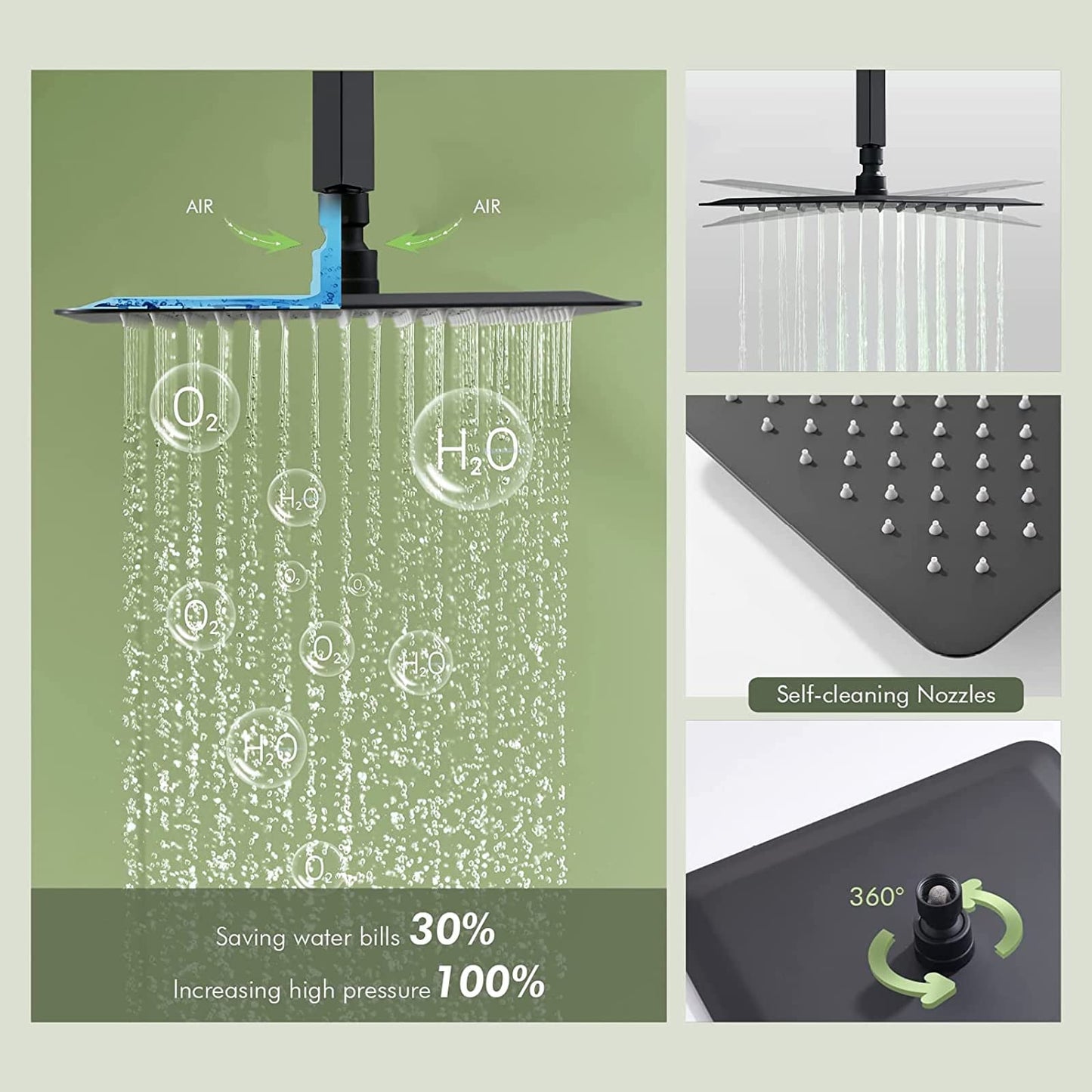 Matte Black Shower System, Shower Faucet Set with 3 Way Pressure Balance Valve and Trim Kit All Metal 10 Inch Rainfall Shower Head System Wall Mounted Can Use All Faucets At Same Time