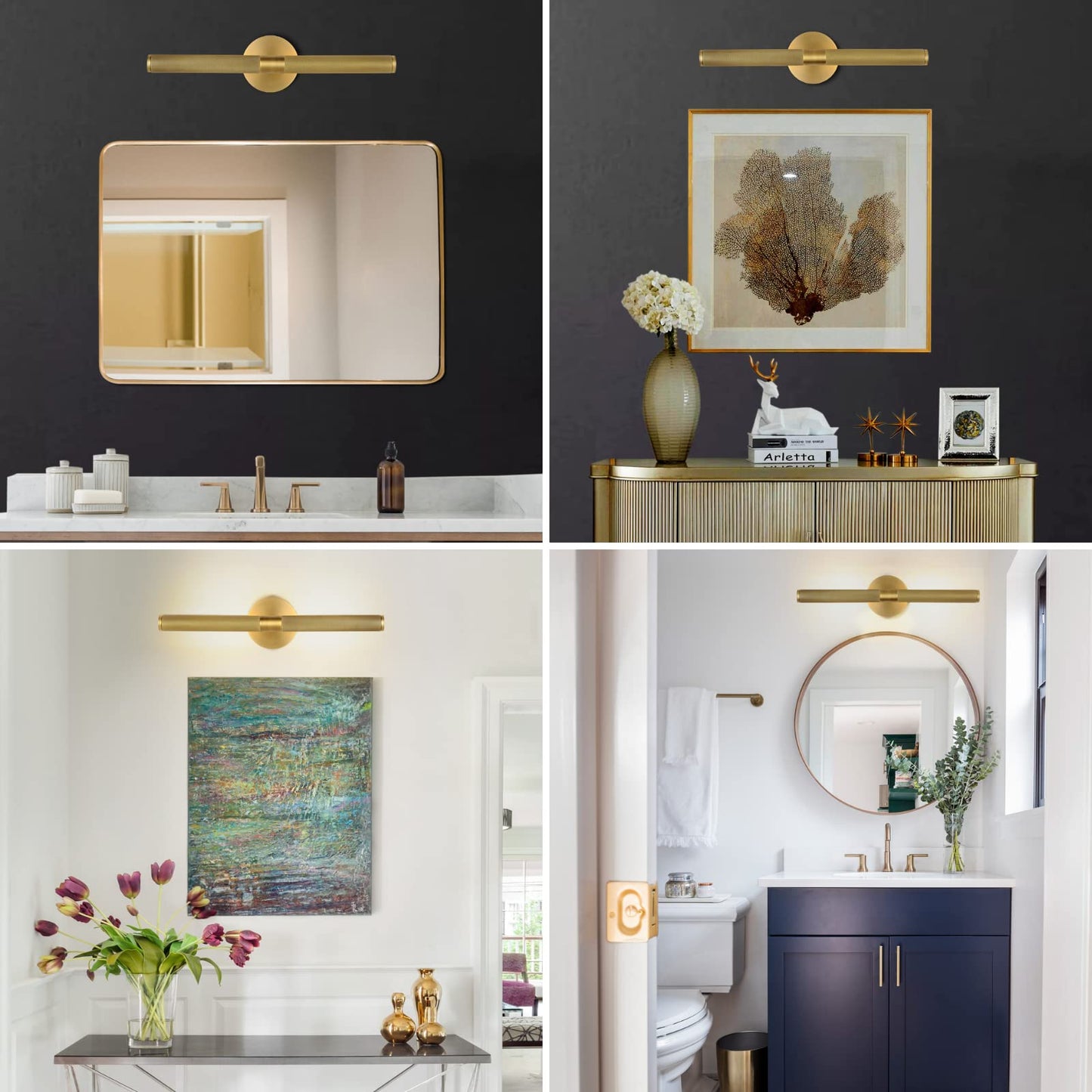 Knurled Brass Picture Light,19 in Gold Picture Lights For Wall,Rotatable 360° Wall Sconces Lighting,Bathroom Vanity Light,Bathroom Wall Sconce,Linear Knurled texture Wall Sconce,Includes bulbs