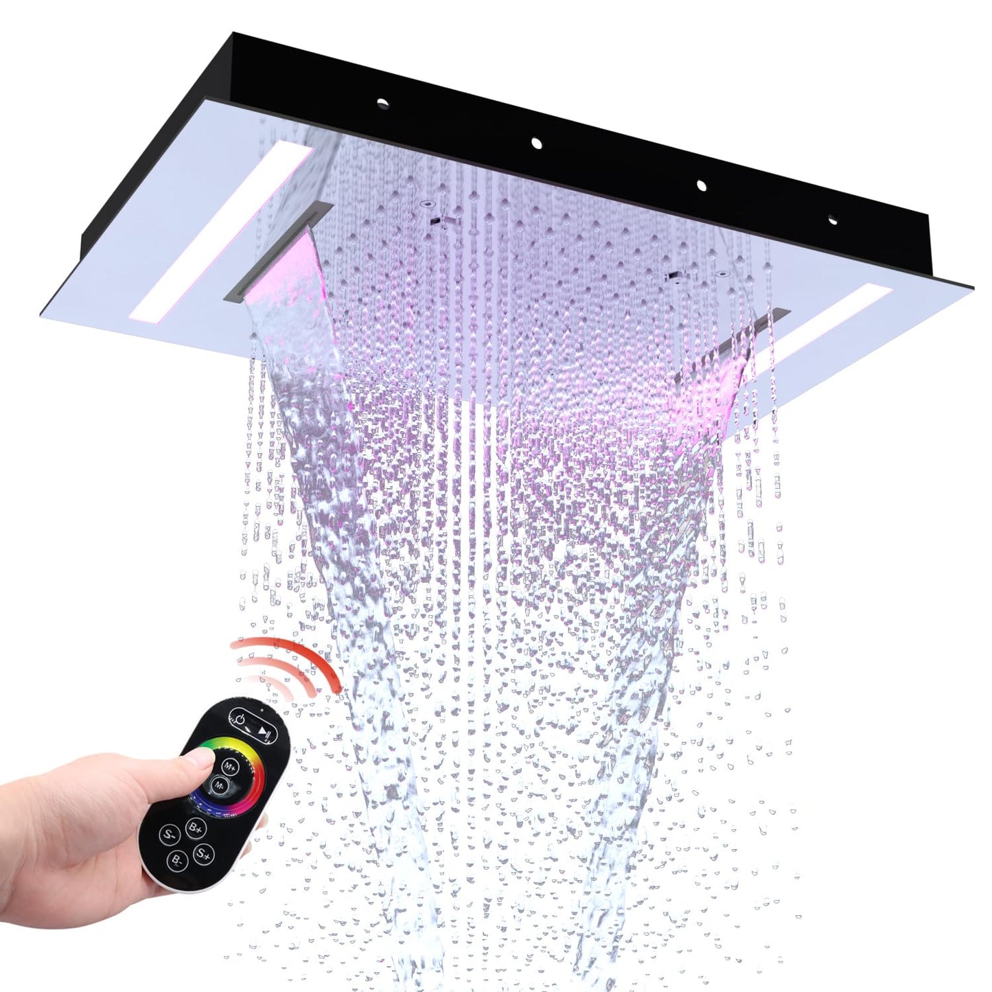 HOMEDEC 14x20inch Shower Head with 3 Functions Rainfall Waterfall Mist, High-Pressure Rainfall Spray Waterfall Shower Water Filter, Brushed Gold