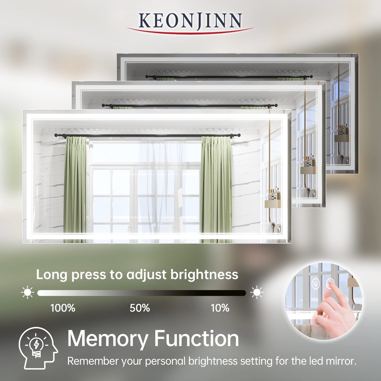 Keonjinn LED Bathroom Mirror 55 x 30 Inch Large Bathroom Mirror with Front Lights Lighted Vanity Mirror Wall Mounted Makeup Mirror Anti-Fog Dimmable Tempered Glass (Horizontal/Vertical)