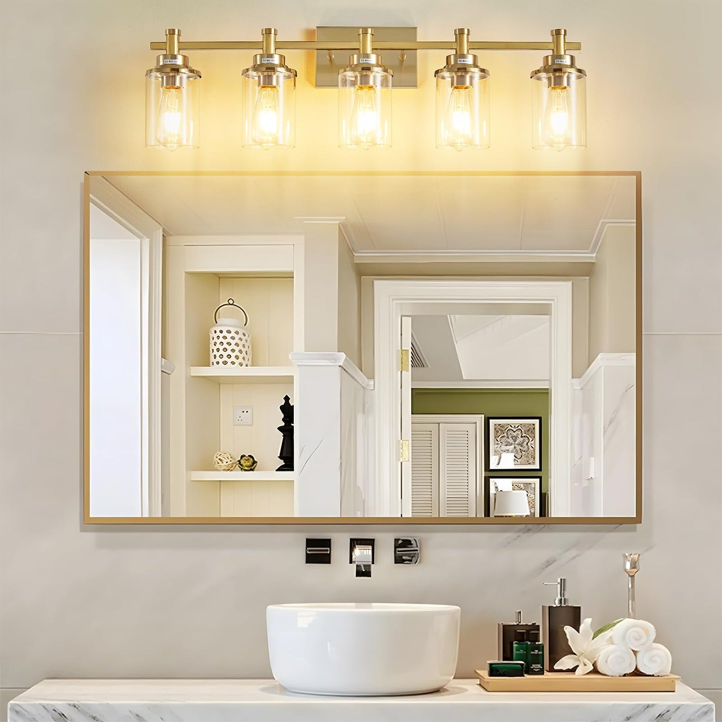 3 Light Bathroom Light Fixtures, Black and Brushed Gold Vanity Light Fixture Over Mirror, Modern Wall Sconces Lighting Wall Lamp for Bathroom, Bedroom, Hallway with Clear Glass Shade