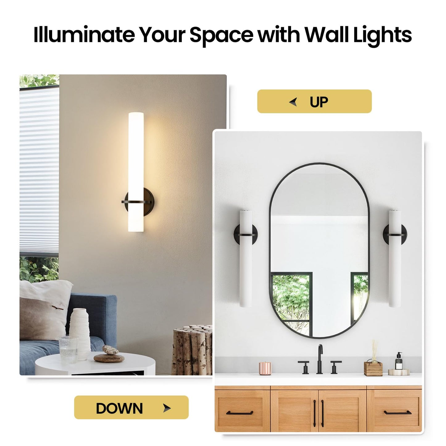 Gold Wall Sconces Set of Two - Dimmable Modern Sconces Wall Lighting 18W 3000K Led Wall Lights Acrylic Lampshade Hardwired Wall Light Fixtures for Living Room Bedroom Bathroom Hallway 18inch