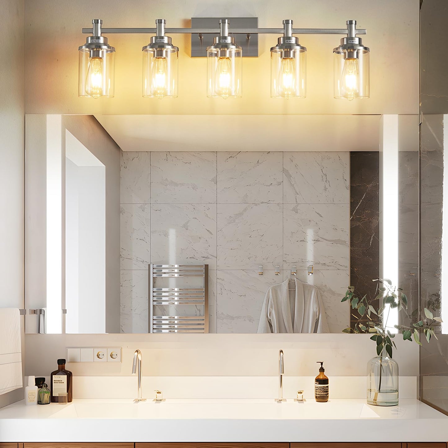 3 Light Bathroom Light Fixtures, Black and Brushed Gold Vanity Light Fixture Over Mirror, Modern Wall Sconces Lighting Wall Lamp for Bathroom, Bedroom, Hallway with Clear Glass Shade