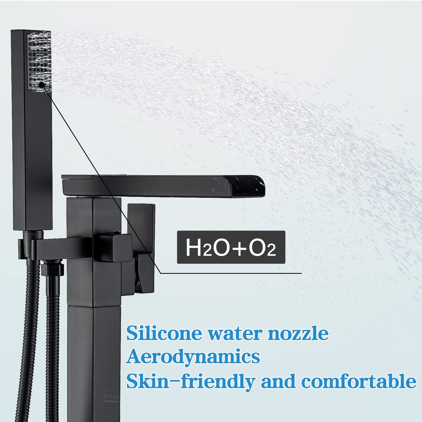 YAGATAP Freestanding Bathtub Faucet Floor Mount Tub Filler Matte Black High Flow Shower Faucets with Handheld Shower Mixer Taps Swivel Spout