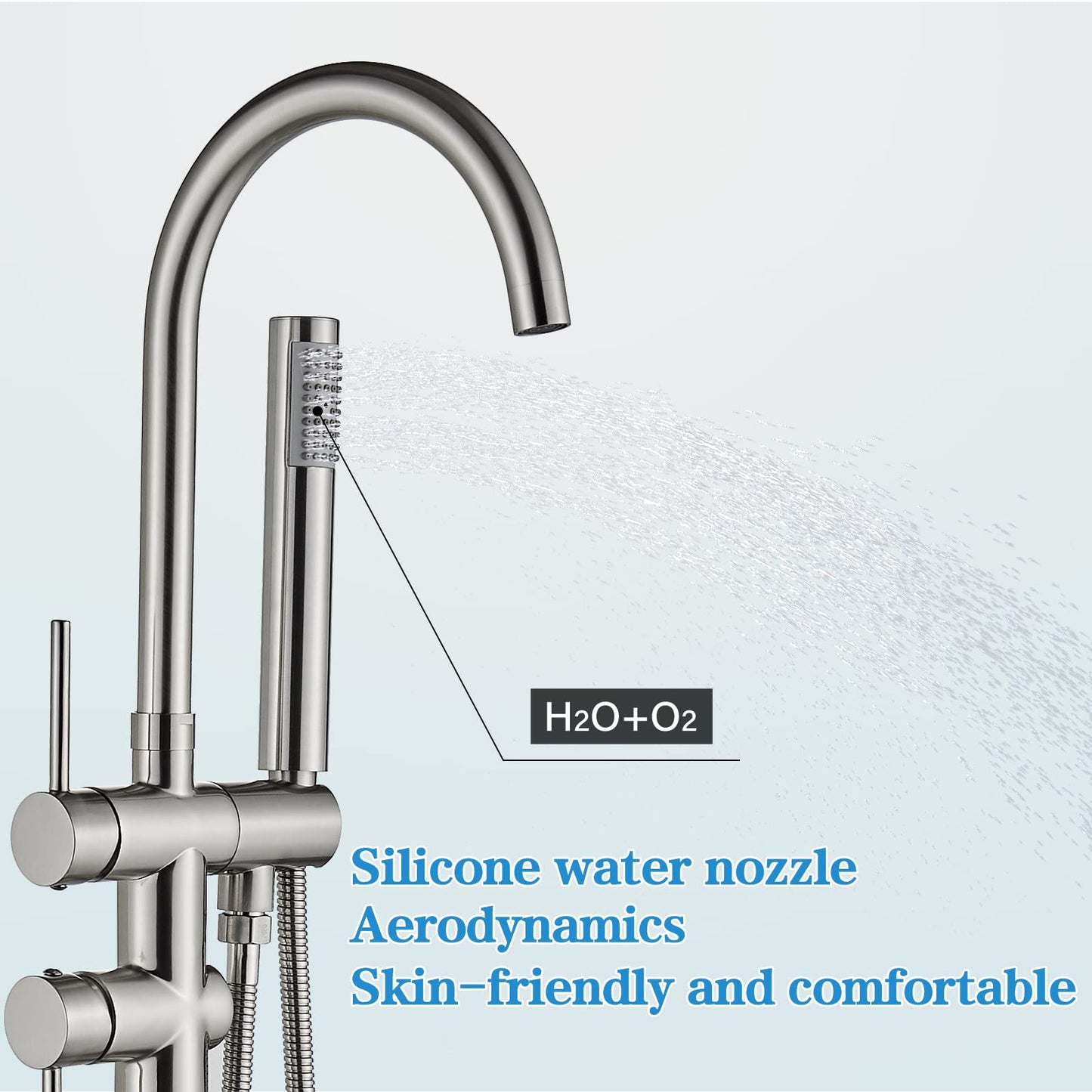 YAGATAP Freestanding Bathtub Faucet Floor Mount Tub Filler Matte Black High Flow Shower Faucets with Handheld Shower Mixer Taps Swivel Spout