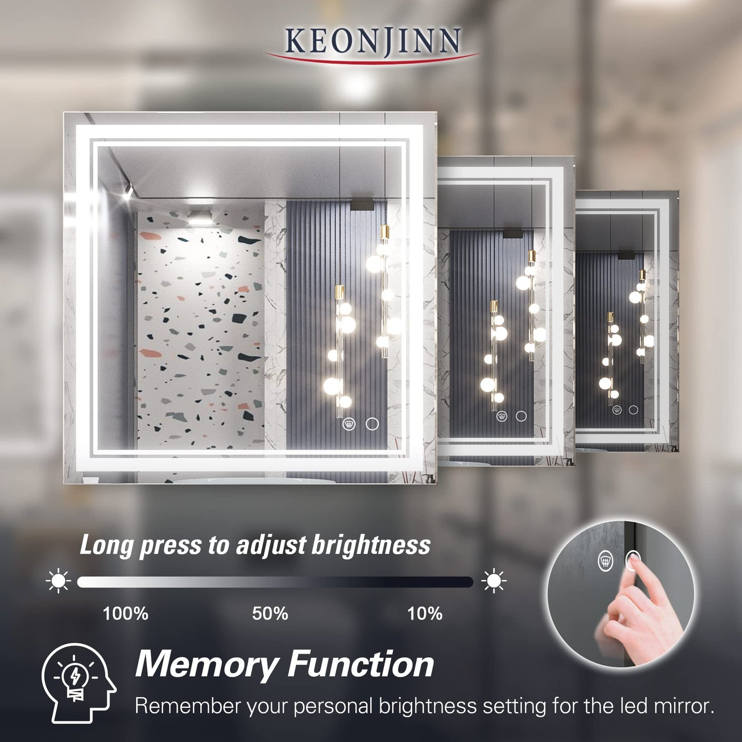 Keonjinn LED Bathroom Mirror 55 x 30 Inch Large Bathroom Mirror with Front Lights Lighted Vanity Mirror Wall Mounted Makeup Mirror Anti-Fog Dimmable Tempered Glass (Horizontal/Vertical)