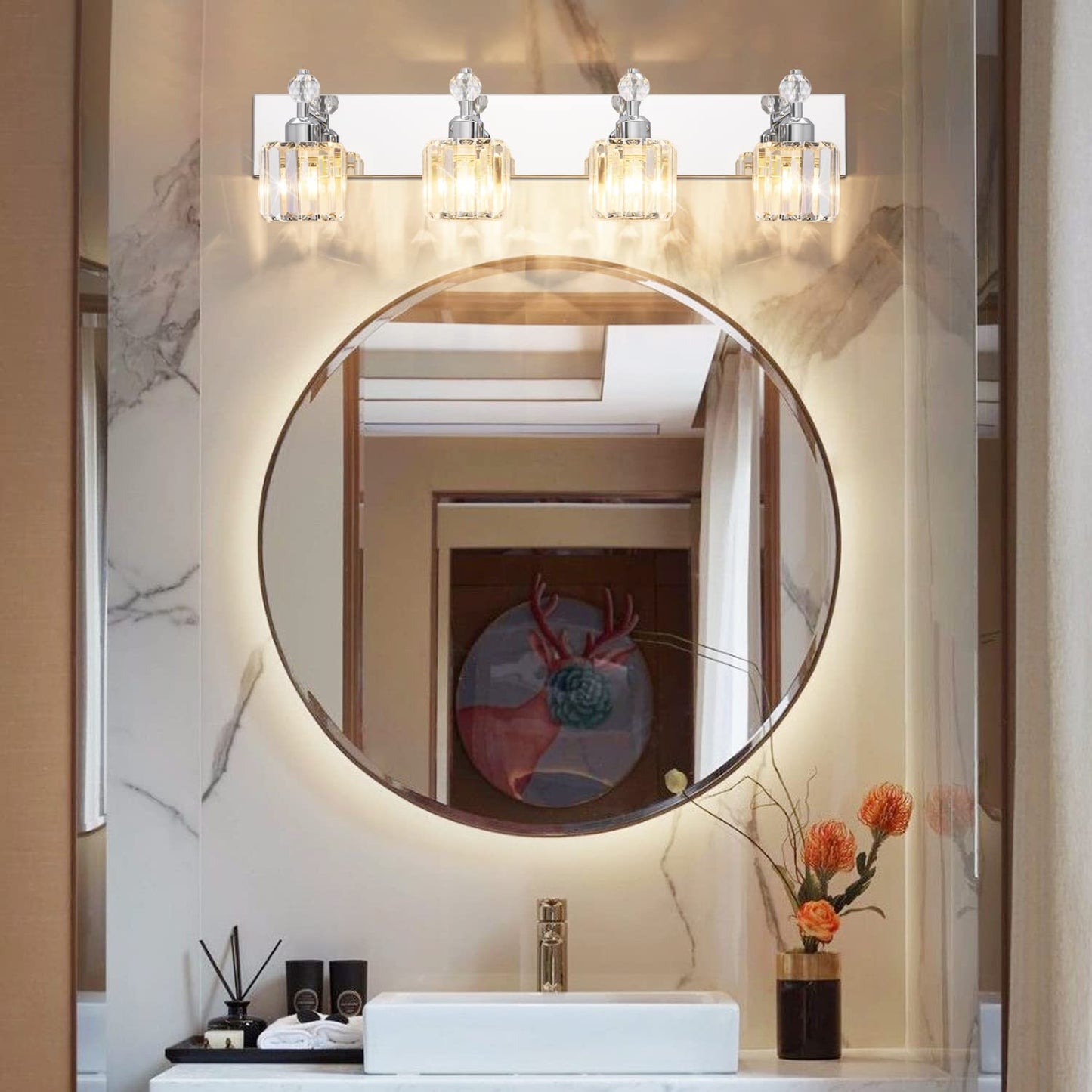 PRESDE Black Gold Crystal Bathroom Vanity Lights Fixtures Over Mirror Modern 3 Light Bath Wall Lighting