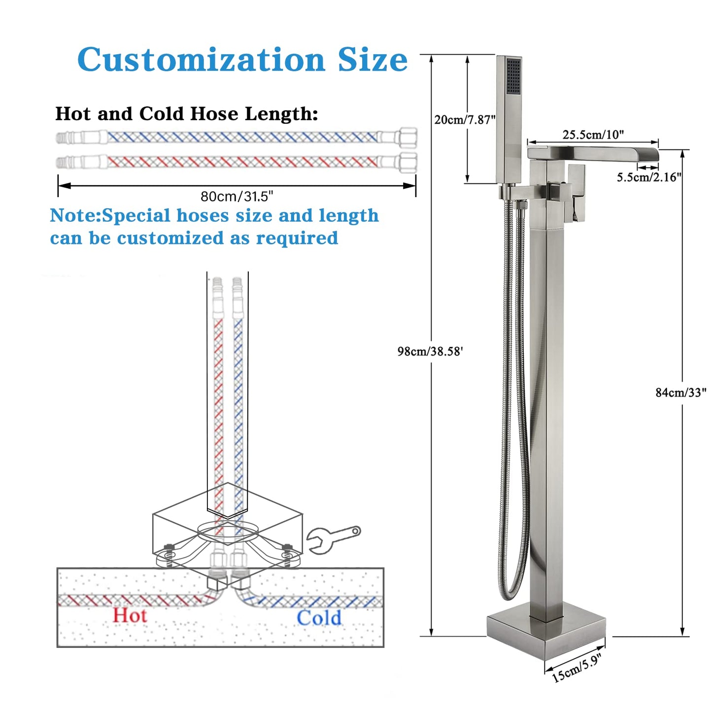YAGATAP Freestanding Bathtub Faucet Floor Mount Tub Filler Matte Black High Flow Shower Faucets with Handheld Shower Mixer Taps Swivel Spout