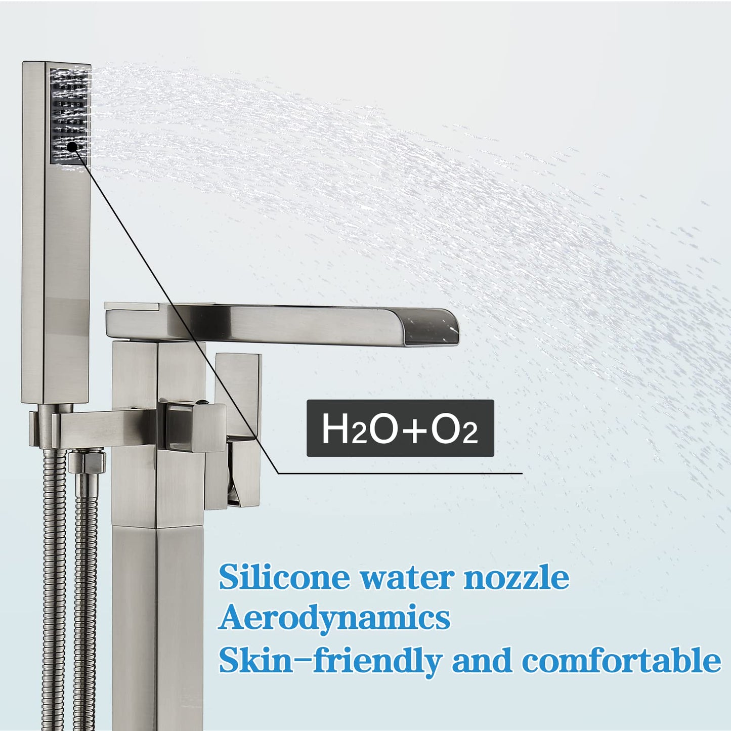 YAGATAP Freestanding Bathtub Faucet Floor Mount Tub Filler Matte Black High Flow Shower Faucets with Handheld Shower Mixer Taps Swivel Spout