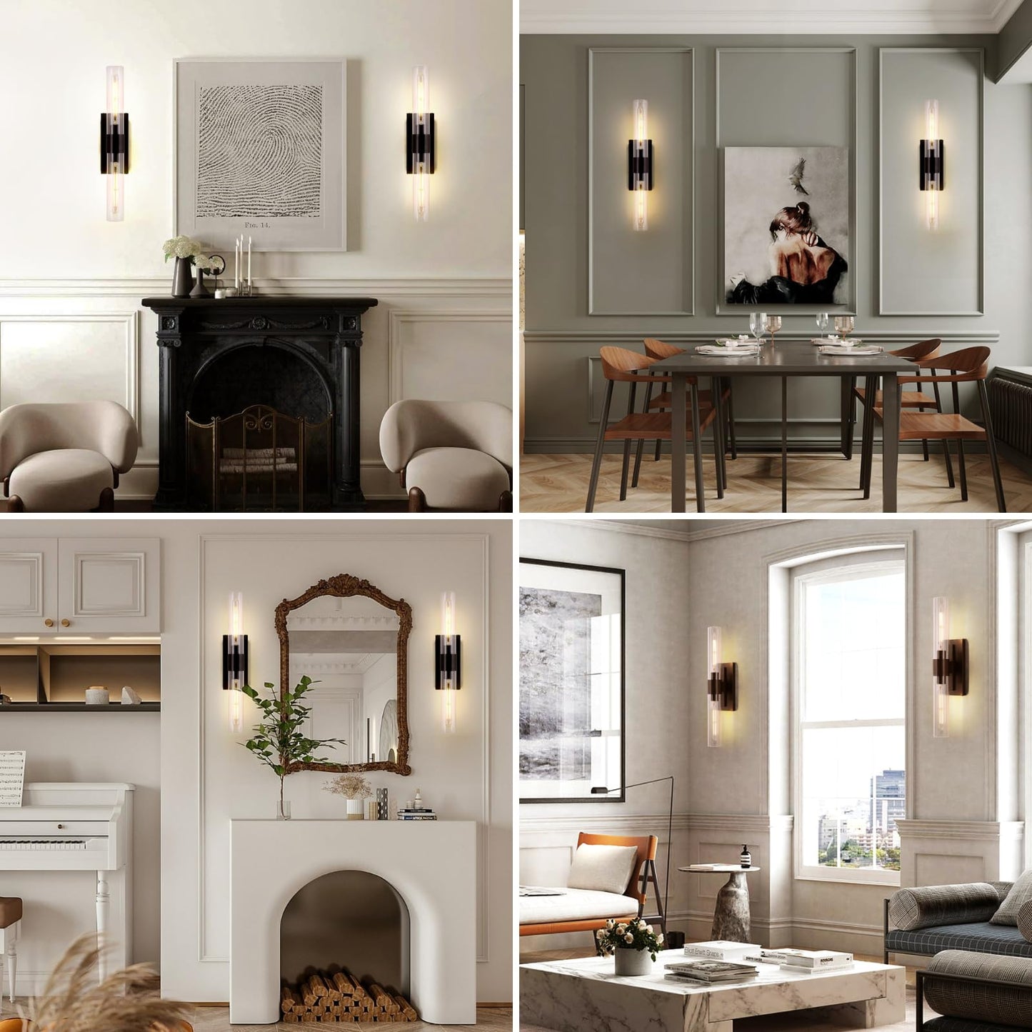 Brass Wall Sconces Set of Two, 22.8" Sconces Wall Lighting 2-Light, Gold Bathroom Vanity Wall Sconces, Glass Tube Wall Sconces, Indoor Wall Sconces for Bathroom, Bedroom, Vanity, Hallway