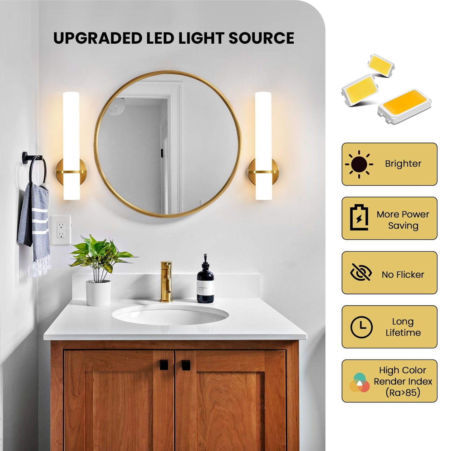 Gold Wall Sconces Set of Two - Dimmable Modern Sconces Wall Lighting 18W 3000K Led Wall Lights Acrylic Lampshade Hardwired Wall Light Fixtures for Living Room Bedroom Bathroom Hallway 18inch