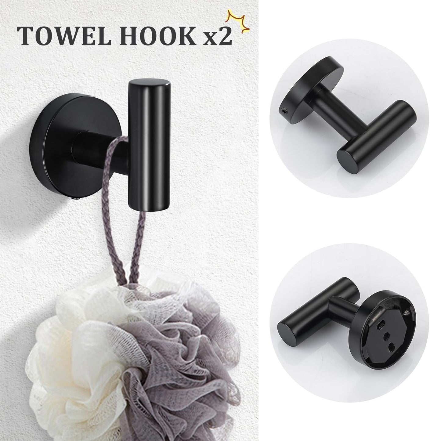 TURS Brushed Gold 5 Piece Bathroom Hardware Set, SUS304 Stainless Steel 24 Inch Bath Towel Bar Set, Round Bathroom Accessories Kit Wall Mounted