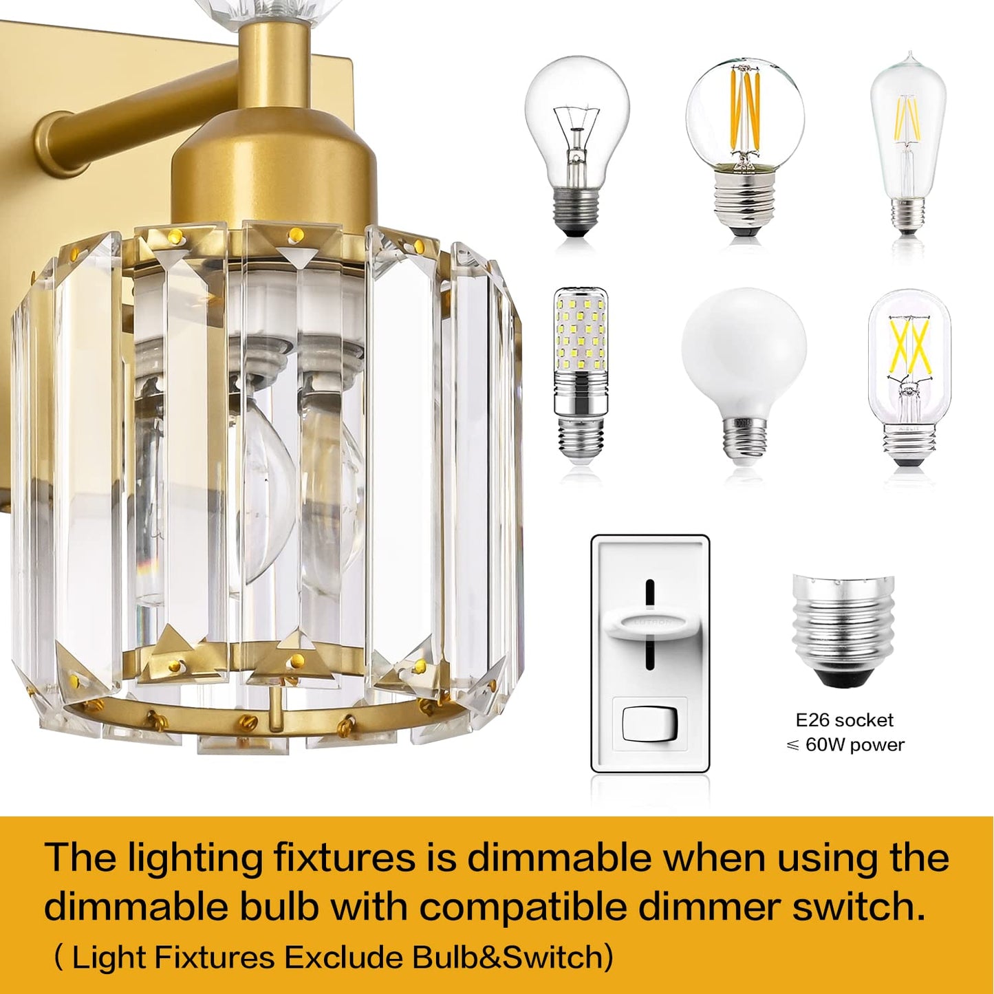 PRESDE Black Gold Crystal Bathroom Vanity Lights Fixtures Over Mirror Modern 3 Light Bath Wall Lighting