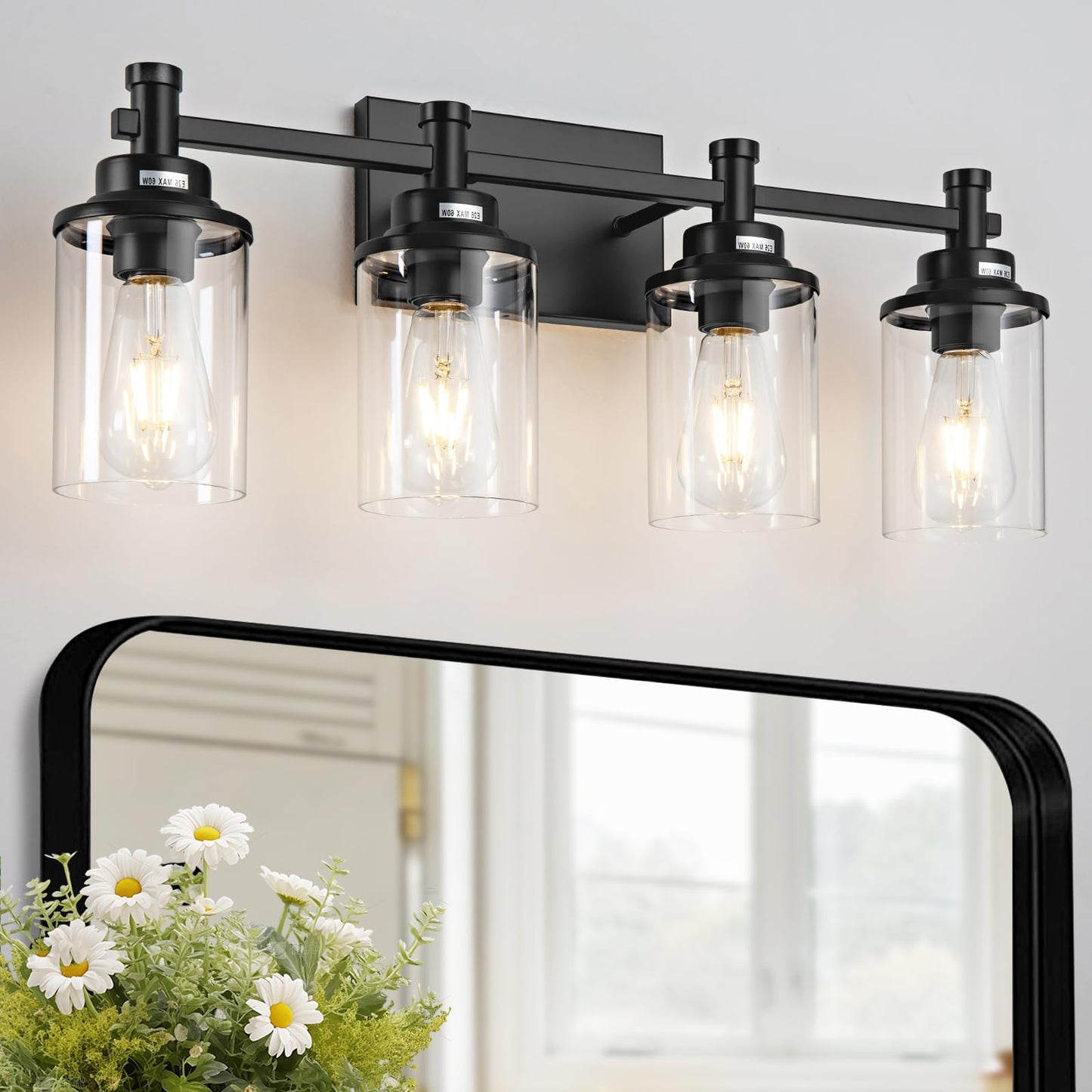 3 Light Bathroom Light Fixtures, Black and Brushed Gold Vanity Light Fixture Over Mirror, Modern Wall Sconces Lighting Wall Lamp for Bathroom, Bedroom, Hallway with Clear Glass Shade