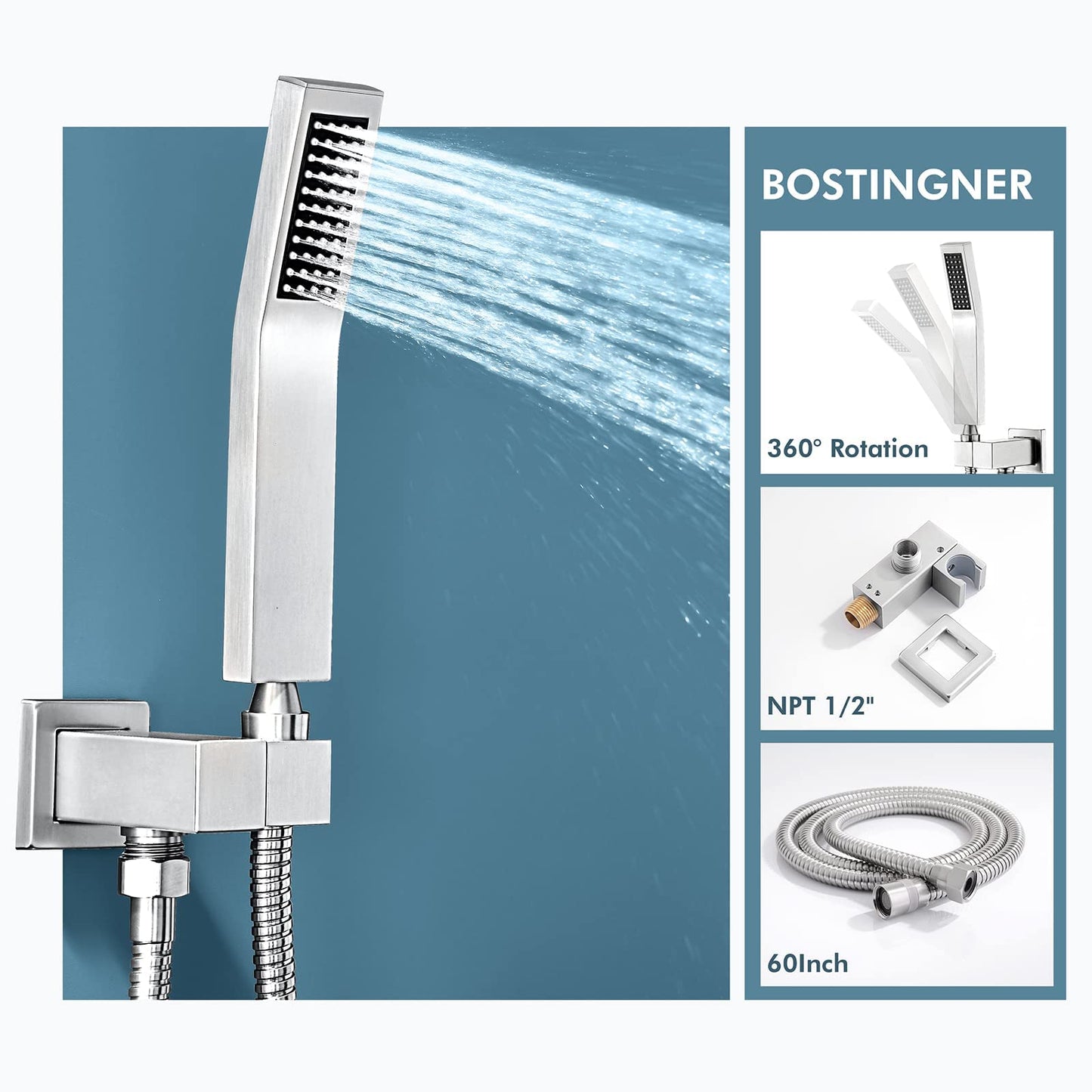 Matte Black Shower System, Shower Faucet Set with 3 Way Pressure Balance Valve and Trim Kit All Metal 10 Inch Rainfall Shower Head System Wall Mounted Can Use All Faucets At Same Time