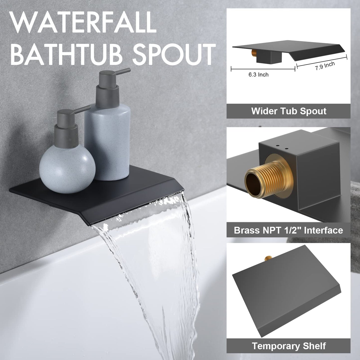 Matte Black Shower System, Shower Faucet Set with 3 Way Pressure Balance Valve and Trim Kit All Metal 10 Inch Rainfall Shower Head System Wall Mounted Can Use All Faucets At Same Time