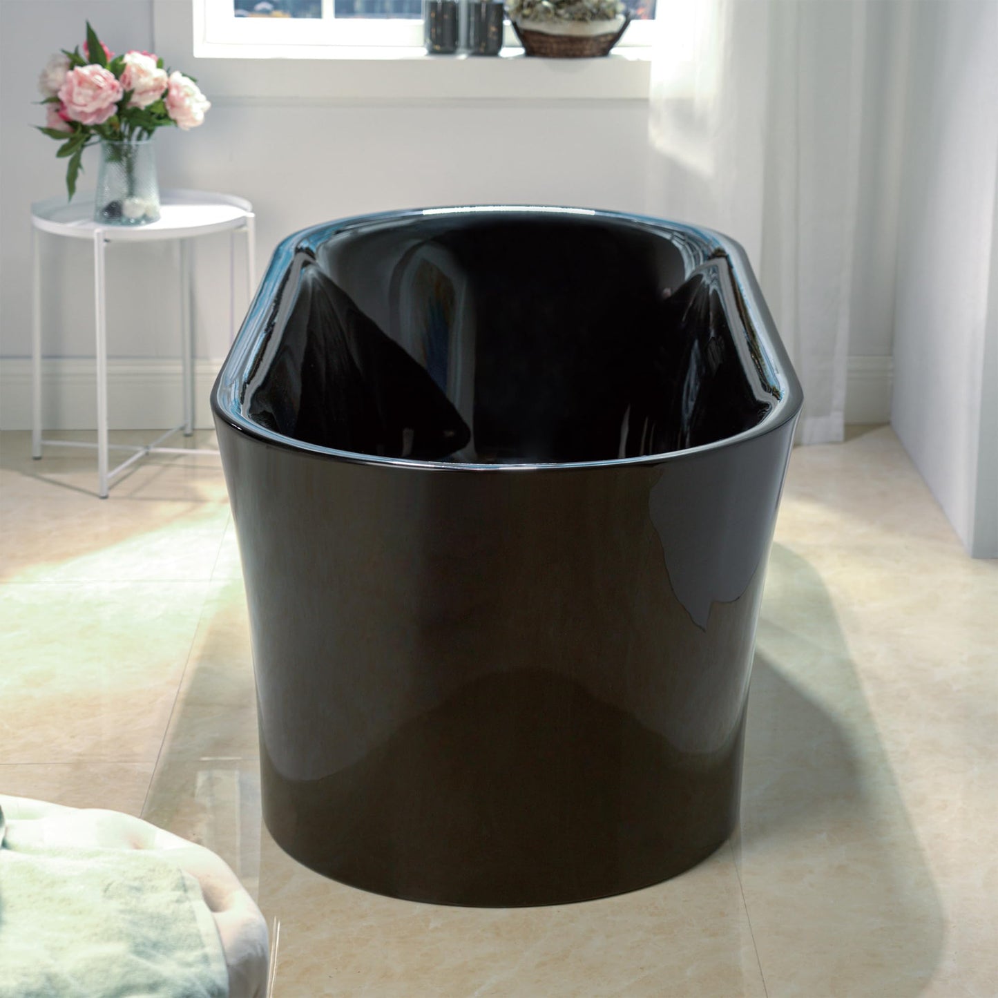 WOODBRIDGE 59" Acrylic Freestanding Bathtub Contemporary Soaking White Tub with Brushed Nickel Overflow and Drain,B0014 -B/N-Drain &O