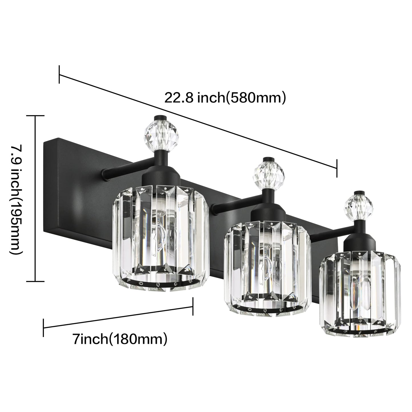 PRESDE Black Gold Crystal Bathroom Vanity Lights Fixtures Over Mirror Modern 3 Light Bath Wall Lighting