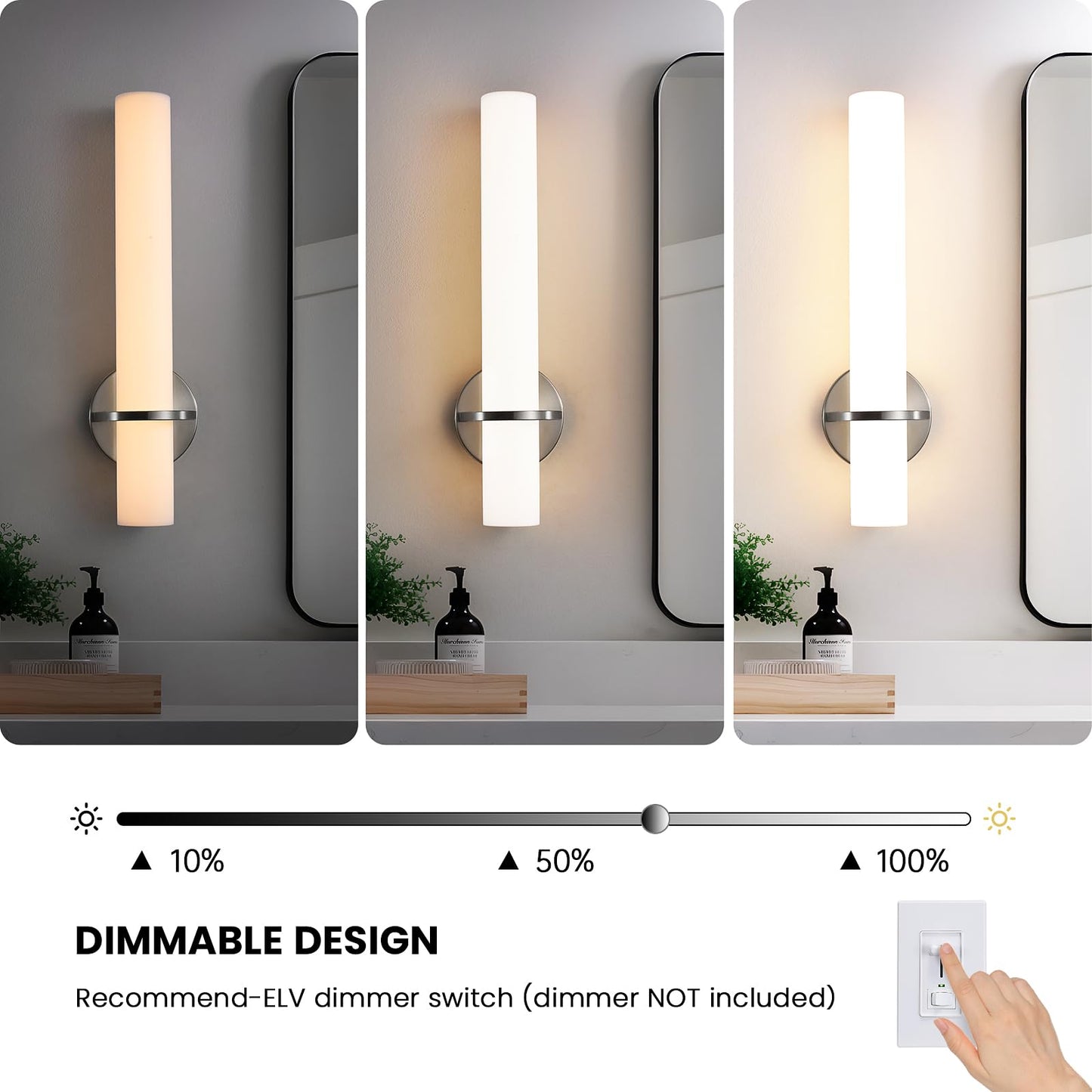 Gold Wall Sconces Set of Two - Dimmable Modern Sconces Wall Lighting 18W 3000K Led Wall Lights Acrylic Lampshade Hardwired Wall Light Fixtures for Living Room Bedroom Bathroom Hallway 18inch